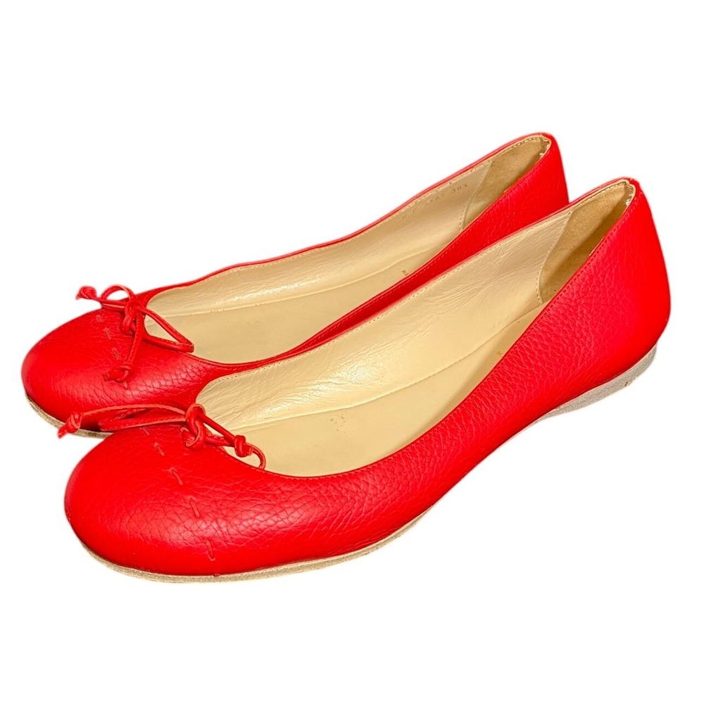 Fendi Red Leather Ballet Flats Bow‎ Round Toe Made in Italy 39.5 US Size 9.5